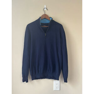 Men's Bugatchi Quarter Zip Pullover Sweater Size L Navy Blue
